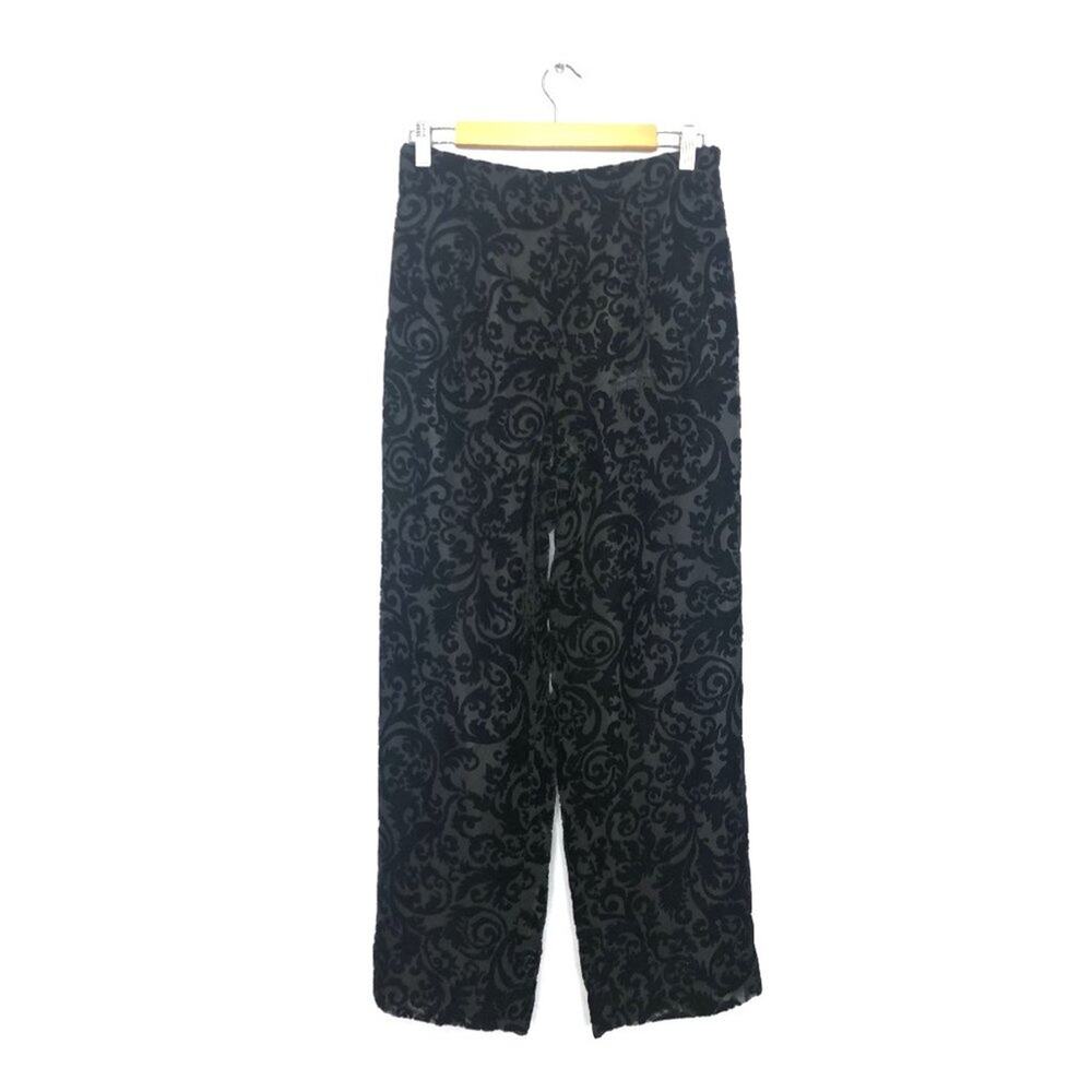 Talbots Vintage Velvet Burnout Straight Leg  Black Pants Sheer Overlay Petite 10